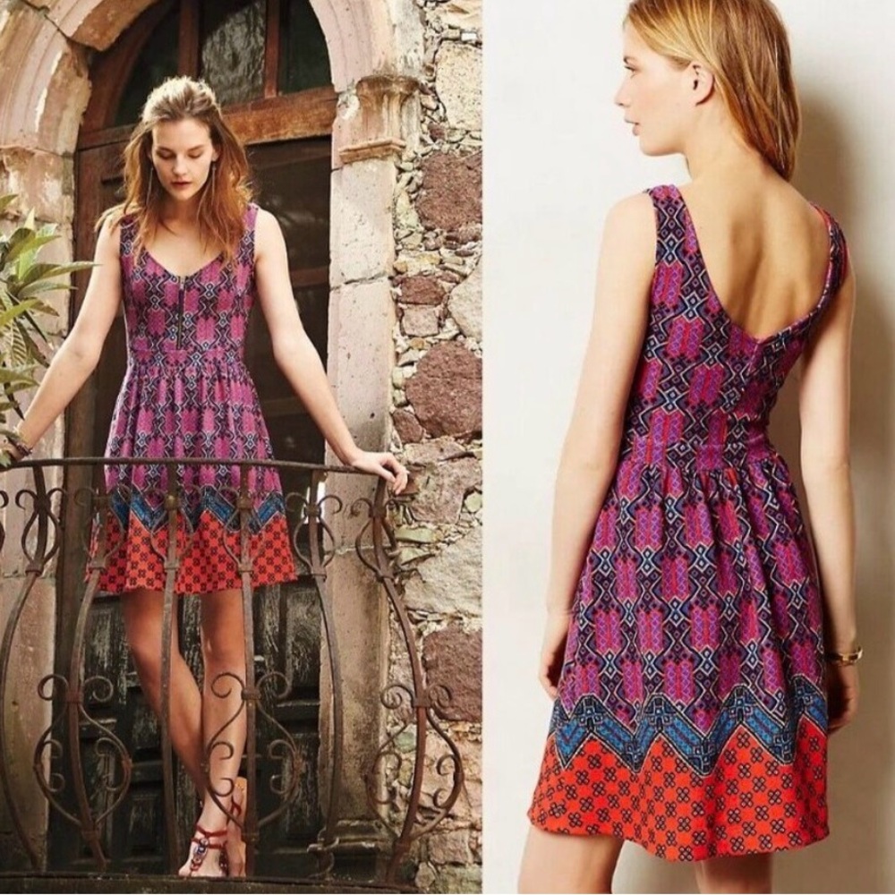 Maeve Purple and Orange Geometric Print Mini Dress